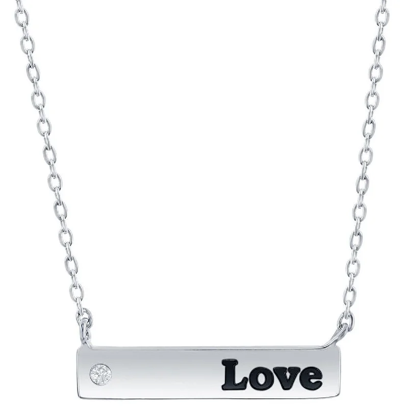 Ladies necklaces custom touches-Classic Women's Necklace - Sterling Silver Bar and CZ Love | M-6788