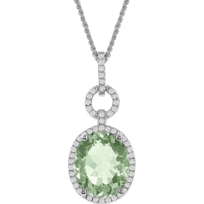 Ladies necklaces cultural patterns-Bellissima Women's Necklace - Green Amethyst Oval with White Topaz Border | BLK-7555