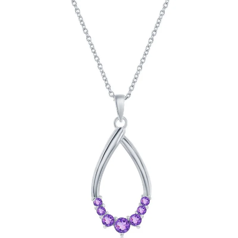 Ladies necklaces bespoke options-Classic Women's Necklace - Sterling Silver Pear-shaped Amethyst Gemstone | M-6949