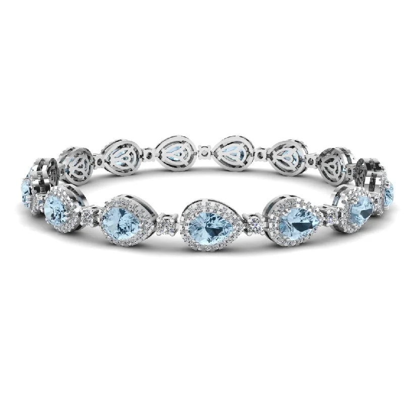 Ladies bracelets simple elegance-Halo Pear Shape 9 Carat Diamond and Aquamarine Bracelet BRHAPSA