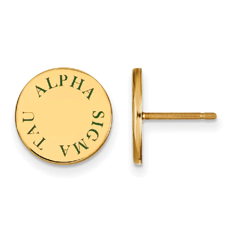 Ladies earrings world brands-14K Plated Silver Alpha Sigma Tau Green Enamel Post Earrings