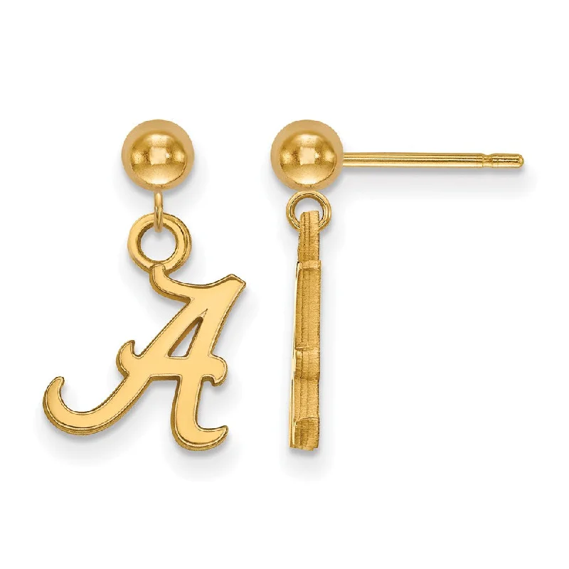 Ladies earrings care advice-14k Yellow Gold University of Alabama Ball Dangle Earrings