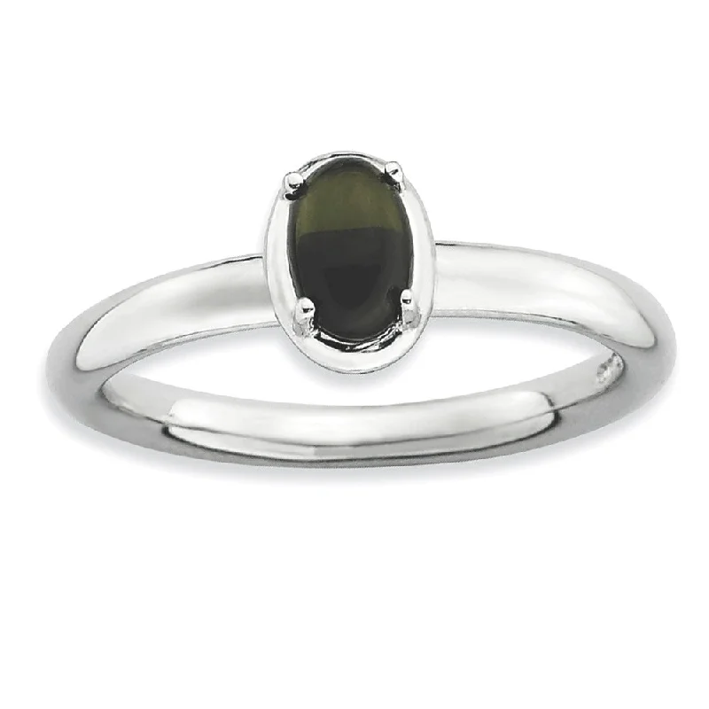 Ladies rings modern styles-Sterling Silver Stackable Oval Black Onyx Cabochon Ring