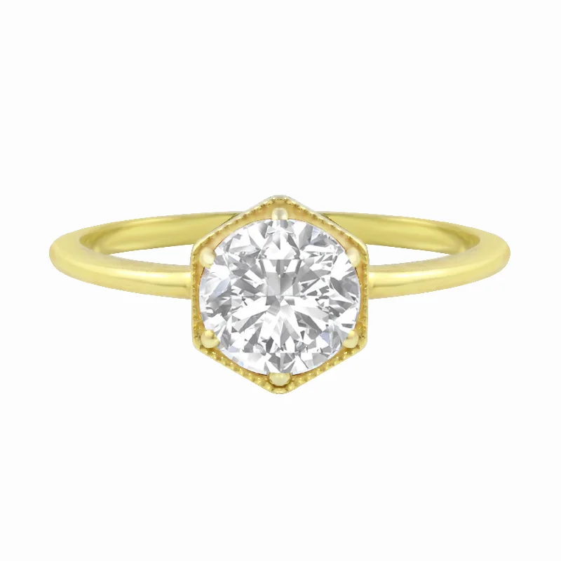 Ladies engagement rings conflict-free-Round Brilliant Diamond Hexagon Engagement Ring