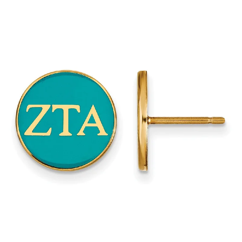 Ladies earrings steel choices-14K Plated Silver, Blue-Green Enamel Zeta Tau Alpha Post Earrings