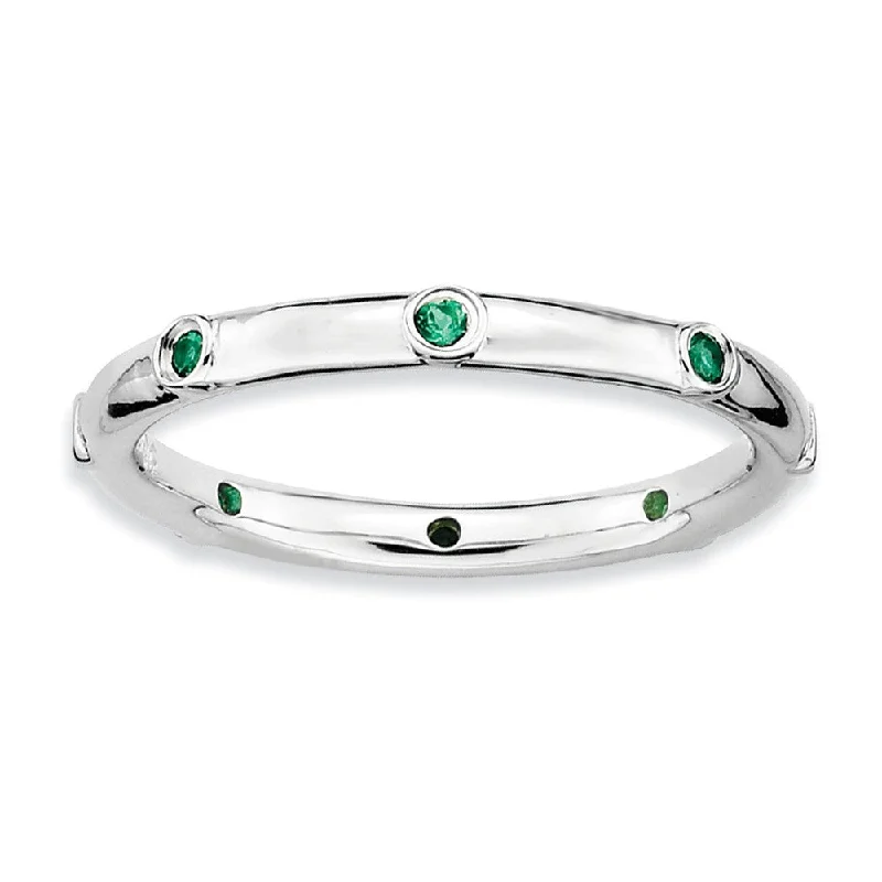 Ladies rings customer reviews-Sterling Silver Stackable Created Emerald Accent 2.25mm Band