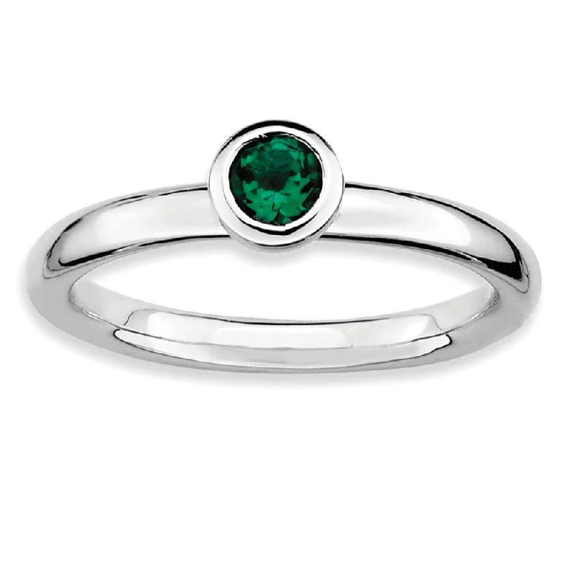 Ladies rings sentimental value-Stackable Low Profile 4mm Created Emerald Silver Ring