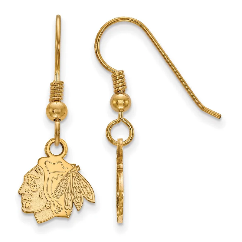 Ladies earrings real gems-SS 14k Yellow Gold Plated NHL Chicago Blackhawks XS Dangle Earrings