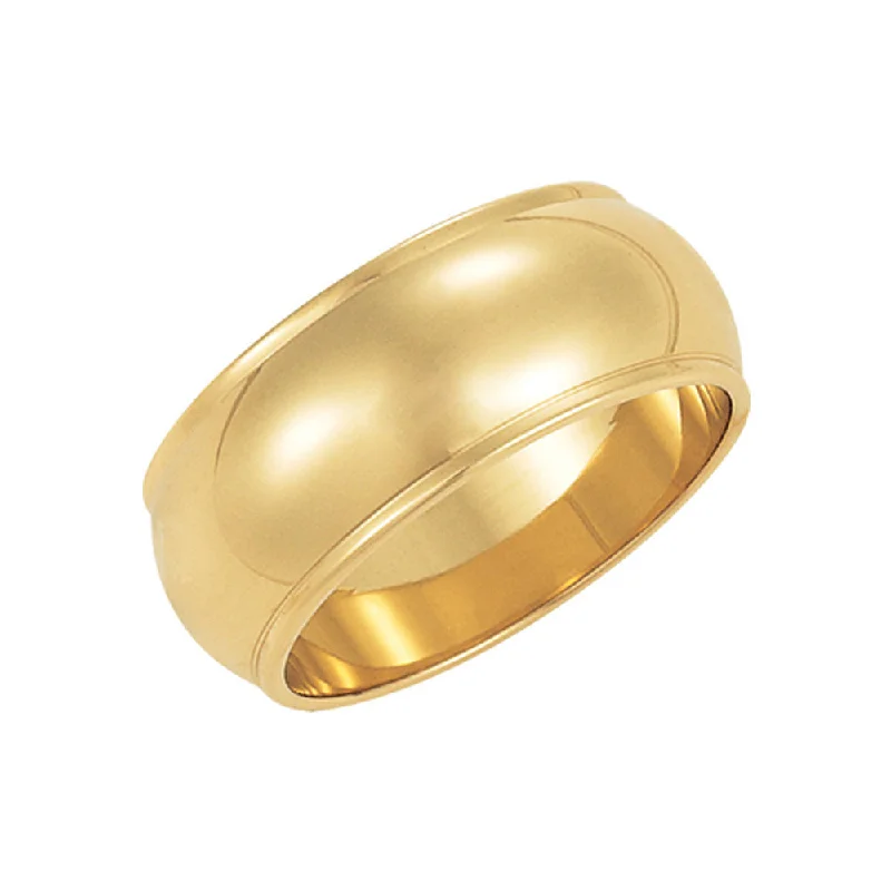 Ladies rings classic designs-8mm Half Round Ridged Edge Band in 14k Yellow Gold