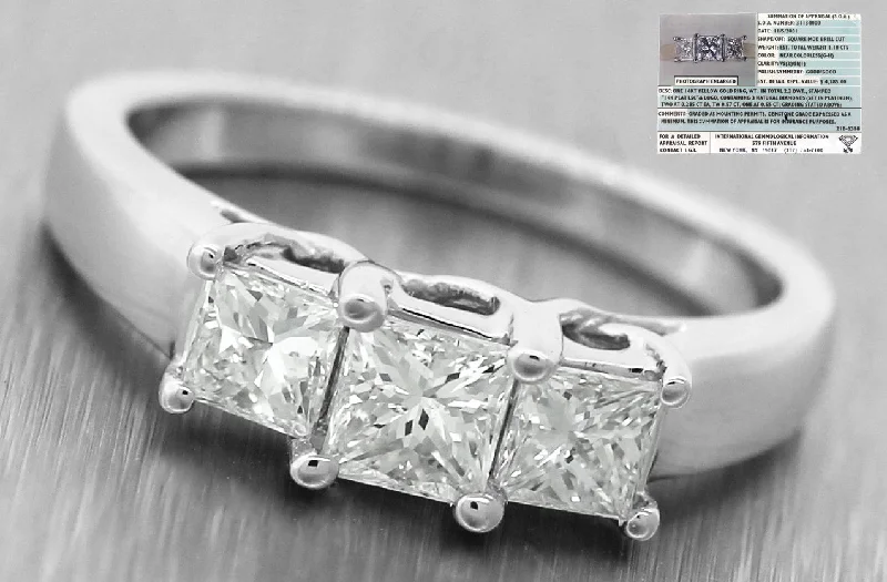 Ladies engagement rings store finds-14K White Gold Princess Cut Three Stone 1.10CTW  Diamond Engagement Ring Size 6