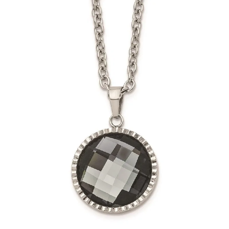 Ladies necklaces memory value-Stainless Steel Polished Charcoal Glass Necklace