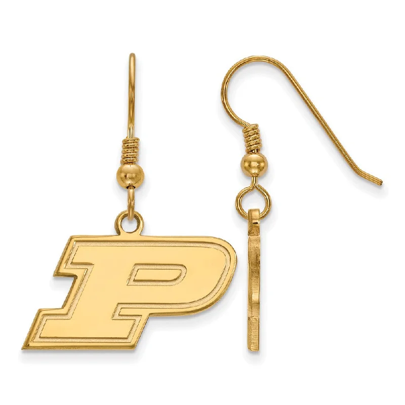 Ladies earrings gold designs-14k Gold Plated Silver Purdue SM Dangle Earrings