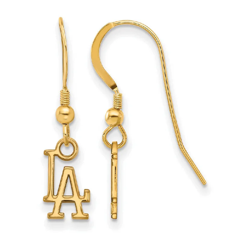 Ladies earrings matching sets-14K Yellow Gold Plated S.S. MLB Los Angeles Dodgers XS Dangle Earrings