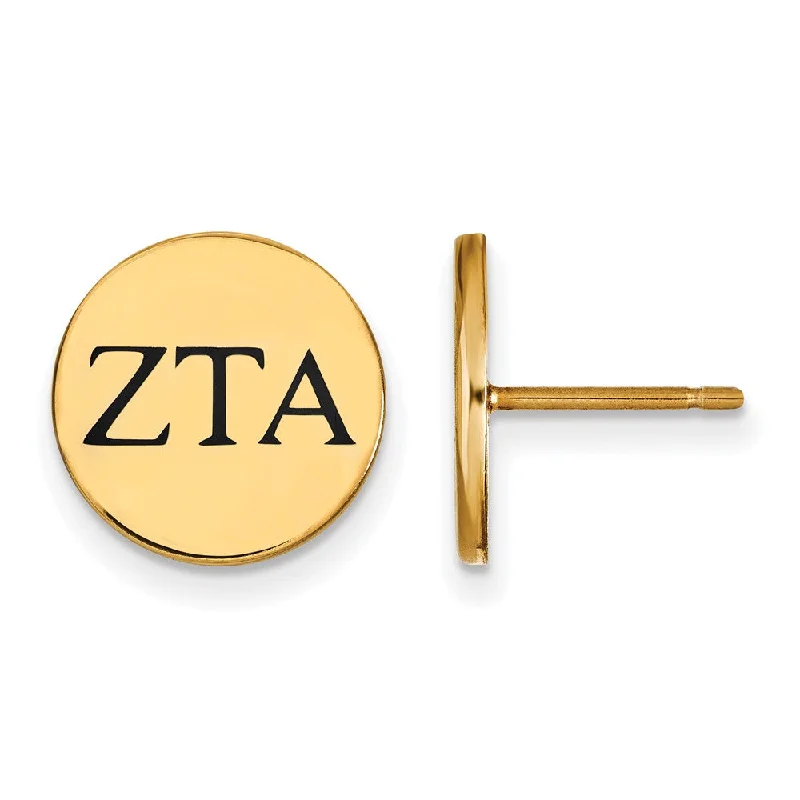 Ladies earrings festive gifts-14K Plated Silver & Black Enamel Zeta Tau Alpha Post Earrings