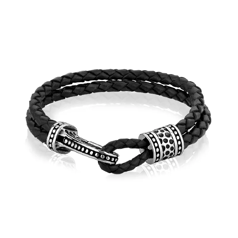 Ladies bracelets winter designs-A.R.Z Men's Steel Clasp Leather 8.5" Bracelet