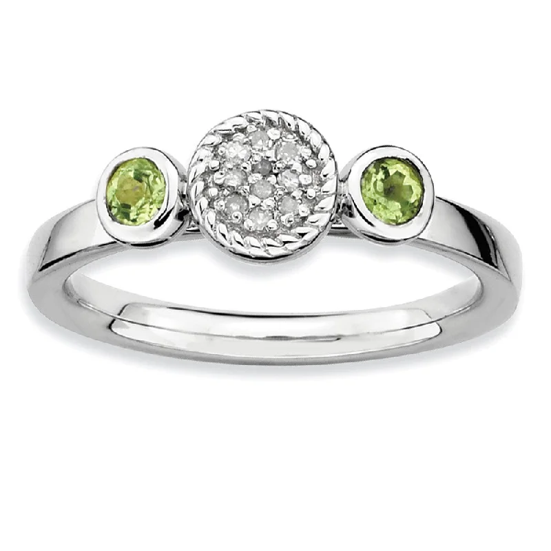 Ladies rings middle finger-Sterling Silver Stackable Peridot and .05 Ctw HI/I3 Diamond Ring