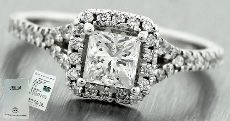 Ladies engagement rings twisted bands-$4730 Ladies Estate 1.58ctw Princess Diamond Halo 14K White Gold Engagement Ring