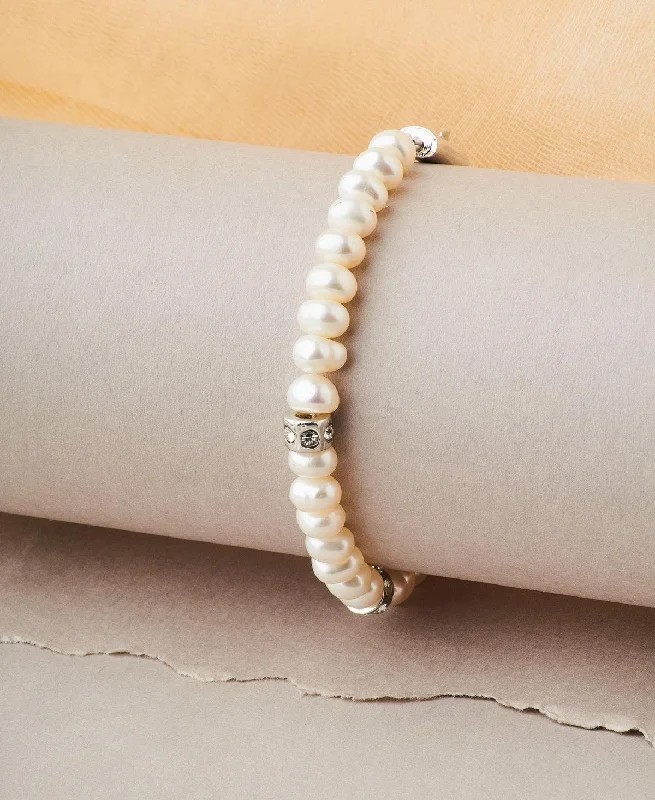 Ladies bracelets slim bands-Fashionable Stone Studded Ring Pearl Bracelet