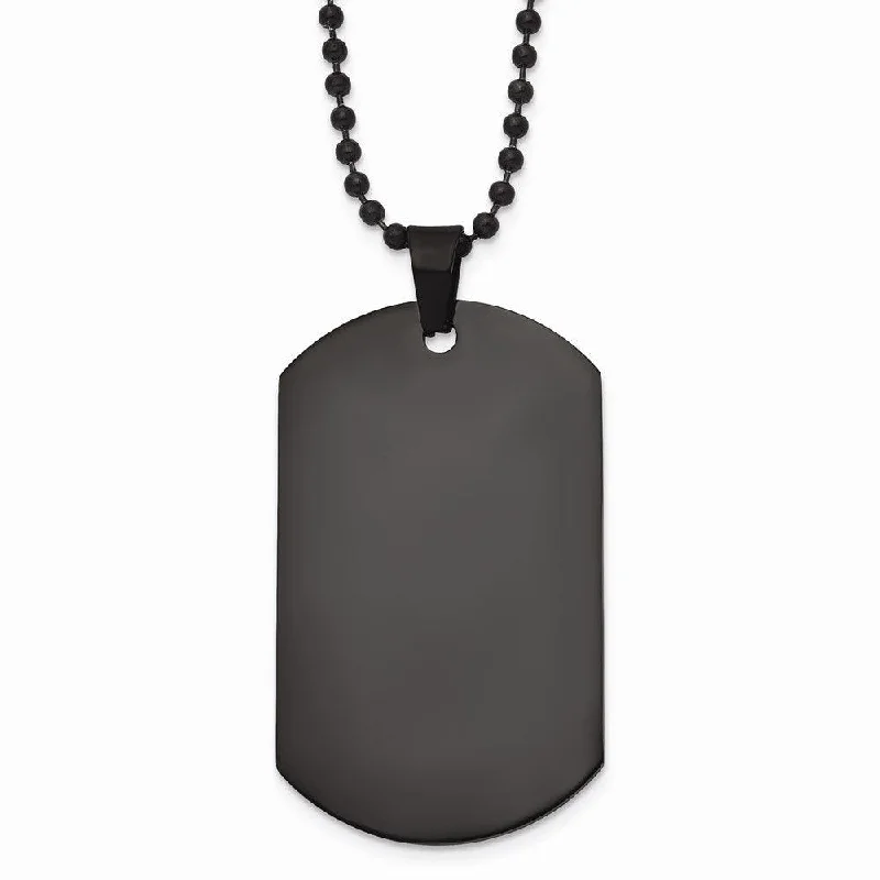 Ladies necklaces high-end labels-Stainless Steel Polished Black IP Dog Tag Necklace