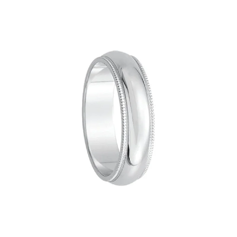 Ladies rings care tips-5mm Milgrain Edge Domed Band in 14k White Gold