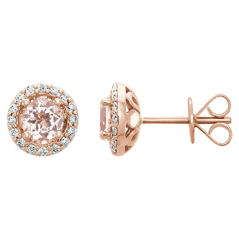 Ladies earrings promo offers-8.75mm 14k Rose Gold Morganite & 1/5 CTW(GI, I1) Diamond Halo Earrings