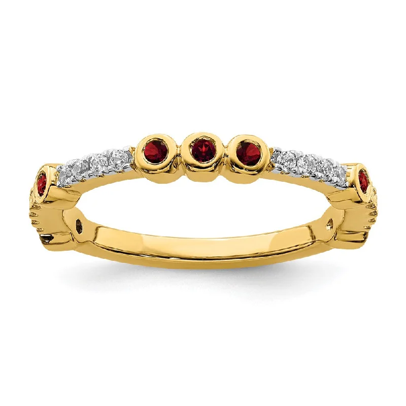 Ladies rings rose gold-2mm 14k Yellow Gold Garnet & .08 Ctw Diamond Stackable Band