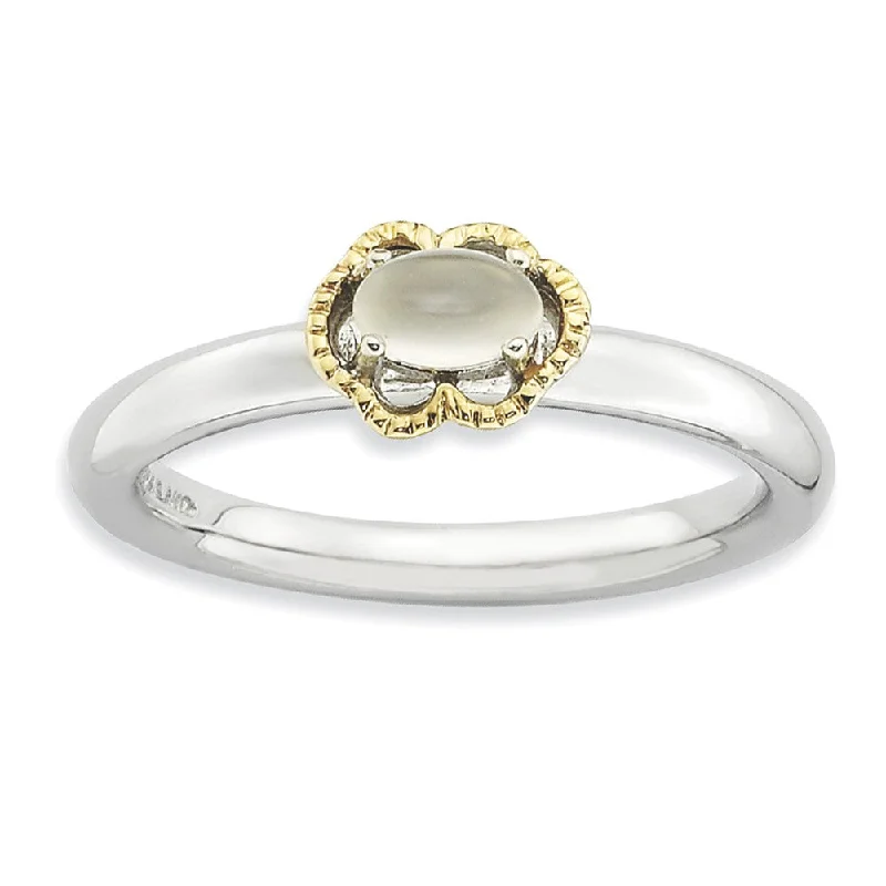 Ladies rings sale events-Sterling Silver & 14K Gold Plated Stackable Moonstone Ring