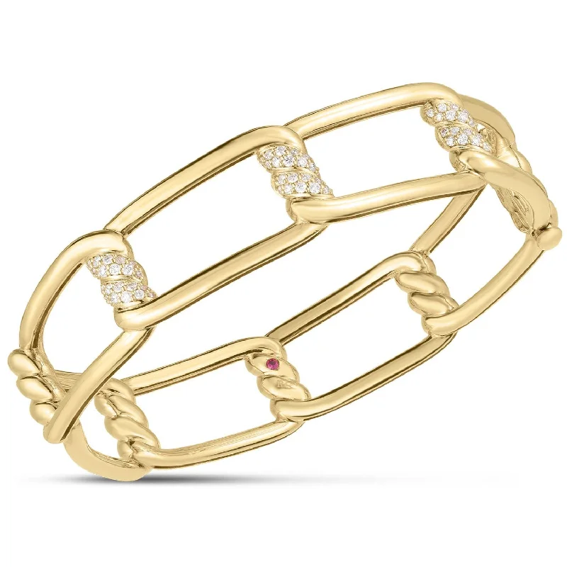 Ladies bracelets geometric shapes-18kt Yellow Gold Diamond Cialoma Knot Bangle Bracelet