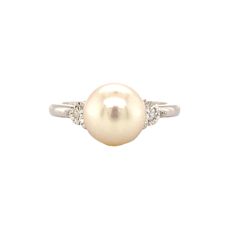 Ladies rings buying tips-Pearl and Diamond Ring in White Gold by B&C