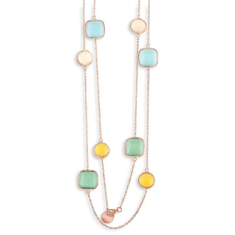 Ladies necklaces high-end labels-Simona Women's Necklace Sterling Silver Robin Blue, Pink, Green and Mango