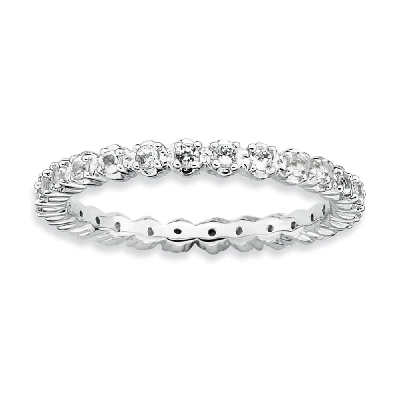 Ladies rings light luxury-Sterling Silver Stackable White Topaz Band