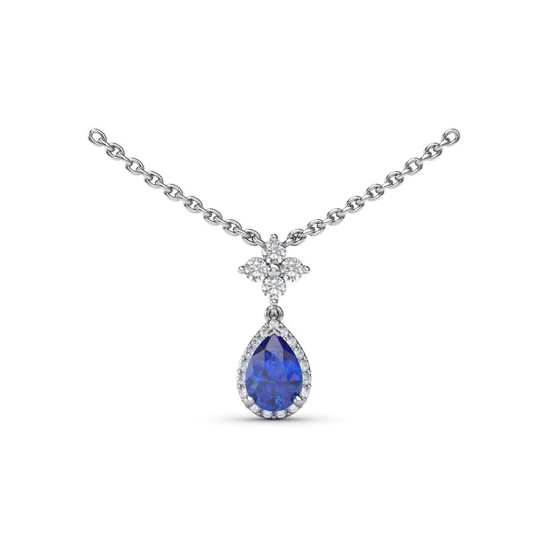 Ladies necklaces shape designs-Sapphire and Diamond Teardrop Necklace N1882S