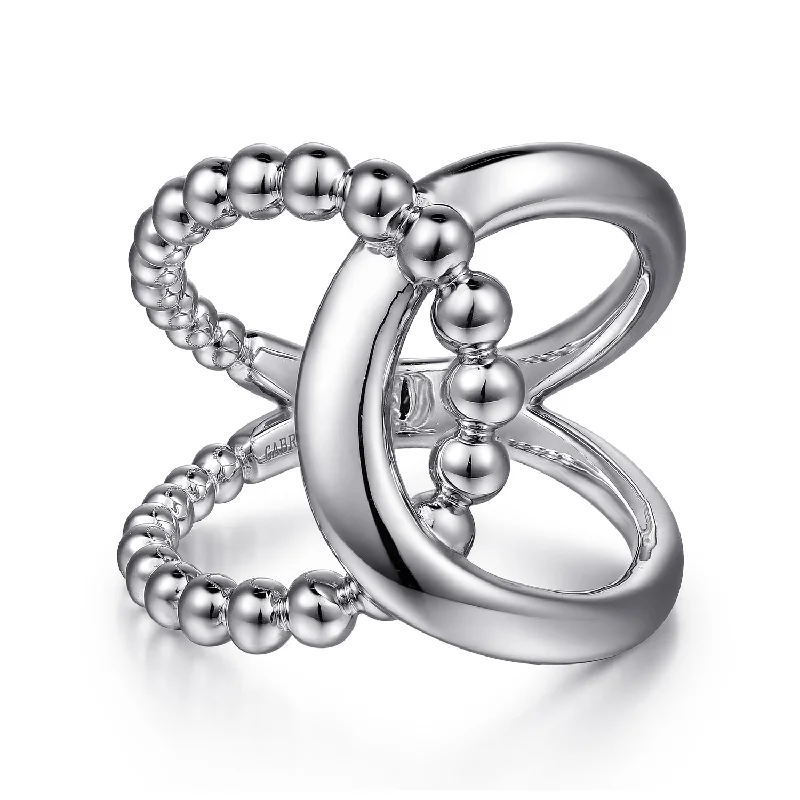 Ladies rings celebrity styles-Interlocking Bujukan Ring in Silver by Gabriel & Co.