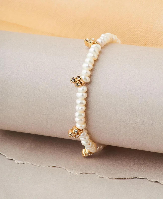 Ladies bracelets pearl details-Pretty White Pearl Bracelet