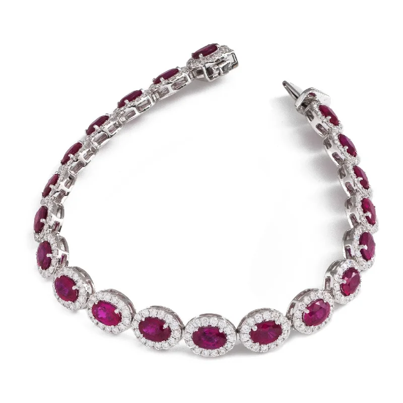 Ladies bracelets faux jewels-18ct White Gold Oval Ruby and Diamond Bracelet