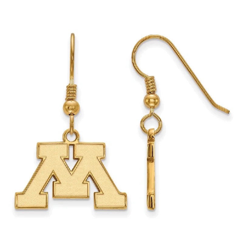 Ladies earrings premium brands-14k Gold Plated Silver University of Minnesota Dangle Earrings