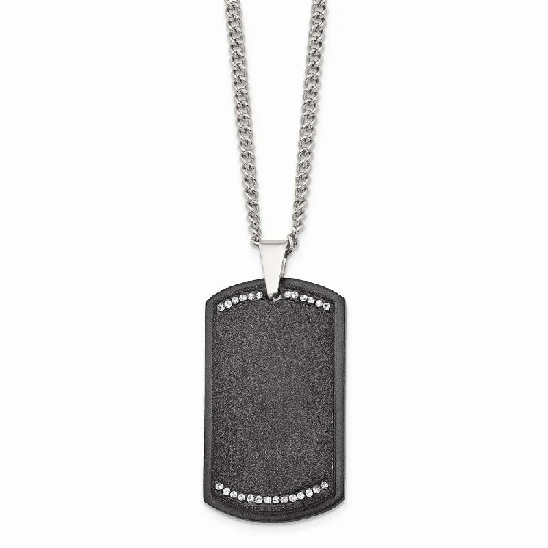 Ladies necklaces cost range-Stainless Steel Brushed LaserCut Black IP Plated CZ Dogtag Necklace