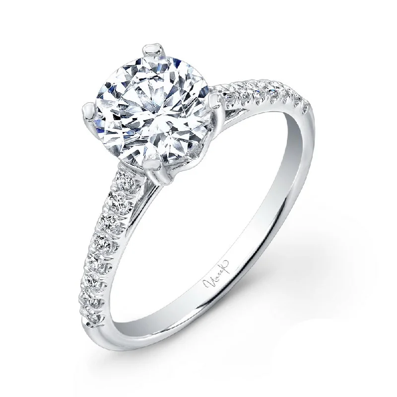 Ladies engagement rings colored stones-Uneek Round Diamond Non-Halo Engagement Ring with Pave Upper Shank