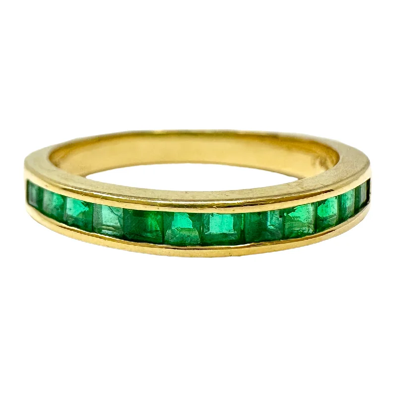 Ladies rings thumb designs-18K Gold Ring with 12 Emeralds