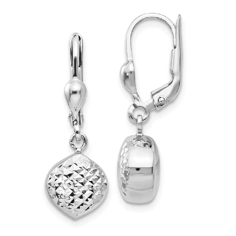 Ladies earrings standout designs-Diamond Cut Dangle Charm Lever Back Earrings in 14k White Gold