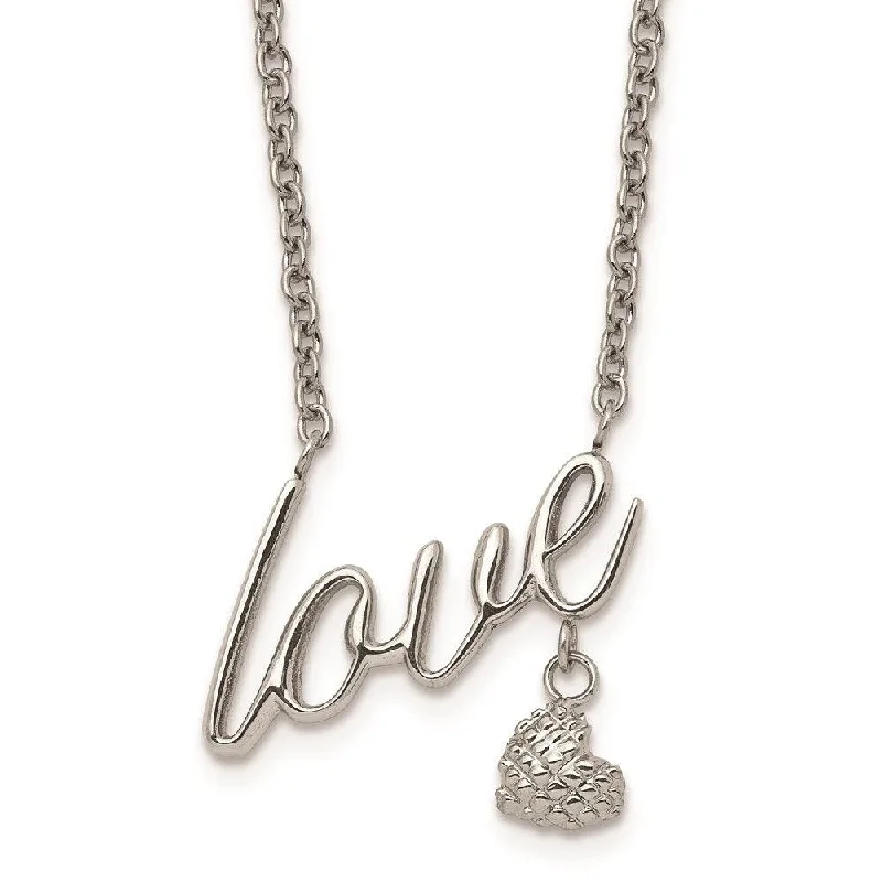 Ladies necklaces maintenance tips-Stainless Steel Polished LOVE 16.5in w/4in. ext. Necklace