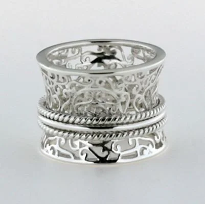 Ladies rings rose gold-Southern Gate Filigree Ring with Spinning Bands in Sterling Silver