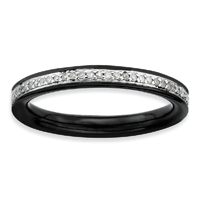 Ladies rings friendship rings-2.25mm Black Plated Sterling Stackable 1/5 Cttw HI/I3 Diamond Band