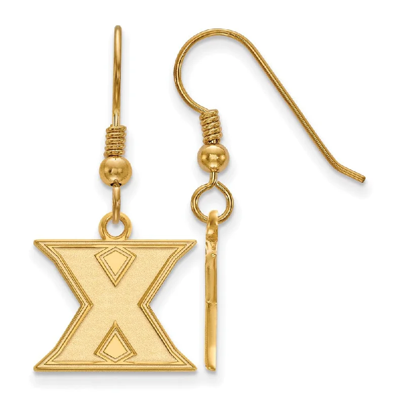 Ladies earrings perfect gifts-14k Gold Plated Silver Xavier University Small Dangle Earrings