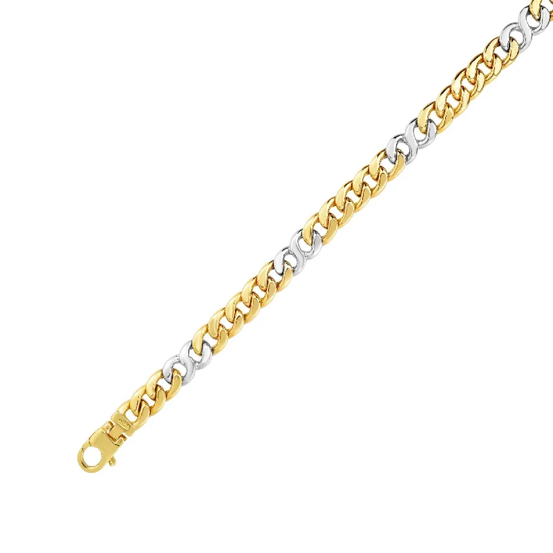 Ladies bracelets event glamour-14kt Gold 8.5 inches Yellow+White Finish 7mm Shiny Oval Bracelet with Lobster Clasp