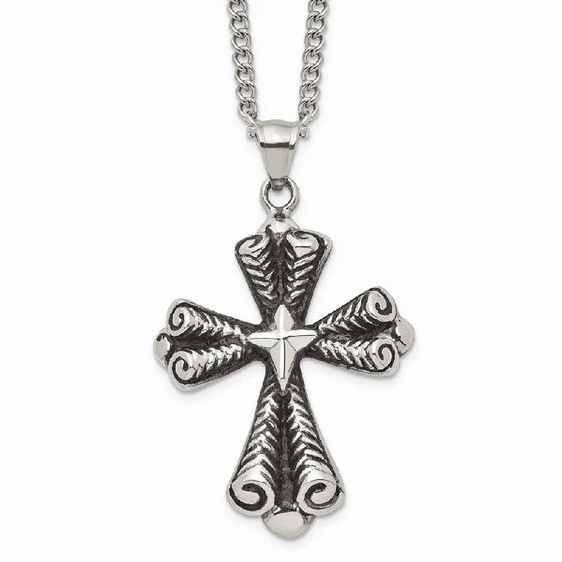 Ladies necklaces cut-out designs-Stainless Steel Antiqued Cross Necklace