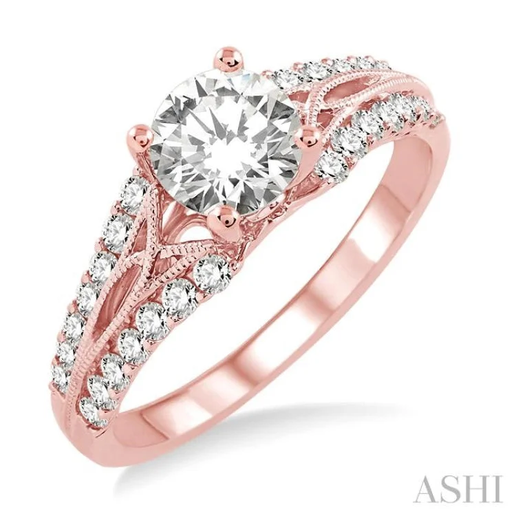 Ladies engagement rings bespoke options-3/8 Ctw Diamond Semi-Mount Engagement Ring in 14K Rose Gold