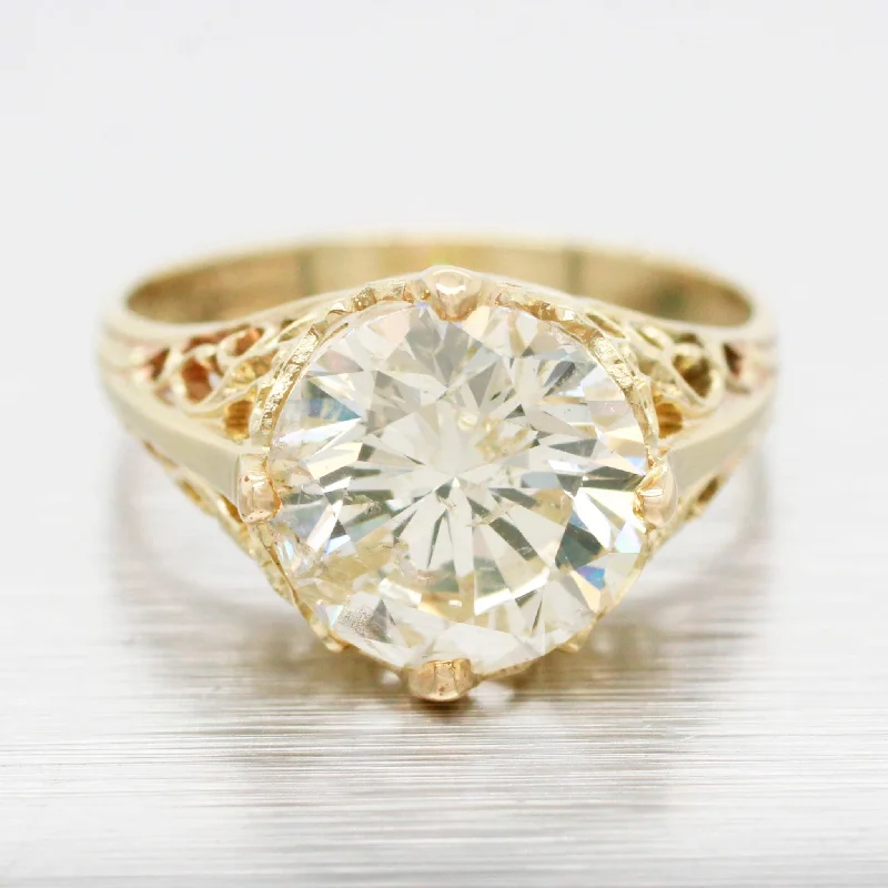 Ladies engagement rings conflict-free-GIA 3.01ct Diamond Antique Art Deco Solitaire Engagement Ring - 14k Yellow Gold