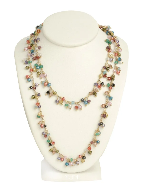 Ladies necklaces jade styles-LONG Semi-Precious Gemstone Charm Necklace