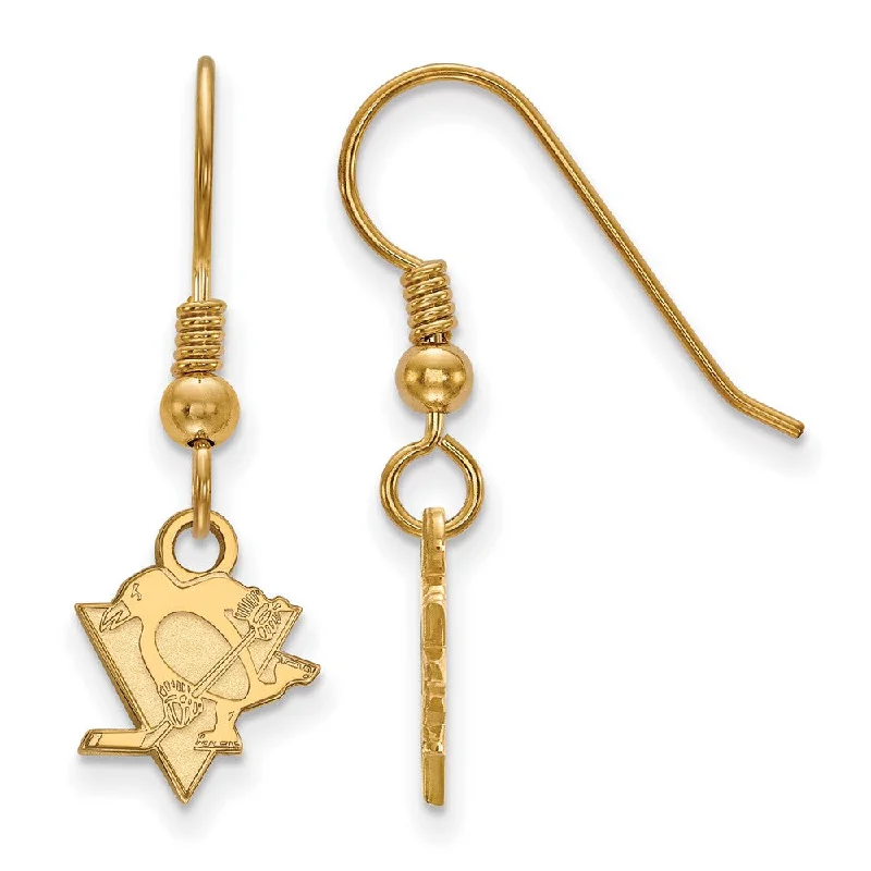 Ladies earrings youthful looks-SS 14k Yellow Gold Plated NHL Pittsburgh Penguins XS Dangle Earrings